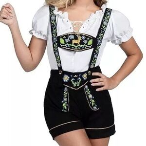 Beer maiden black lace floral garden costume Octoberfest overalls lederhosen NoS